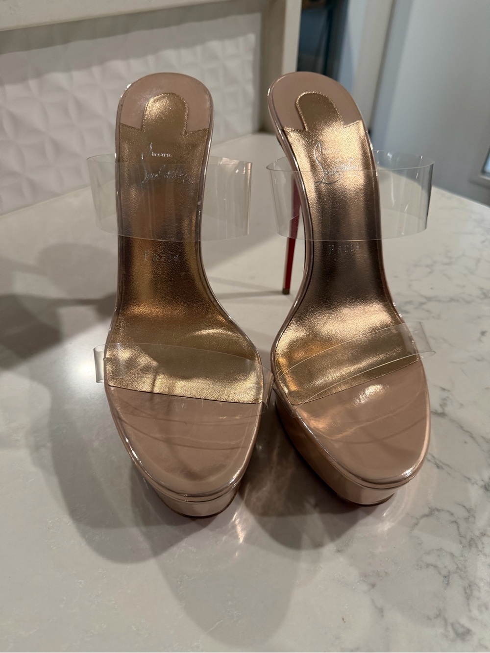 Christian Louboutin sz 42 Rose Gold Nude Platform Stiletto Heels